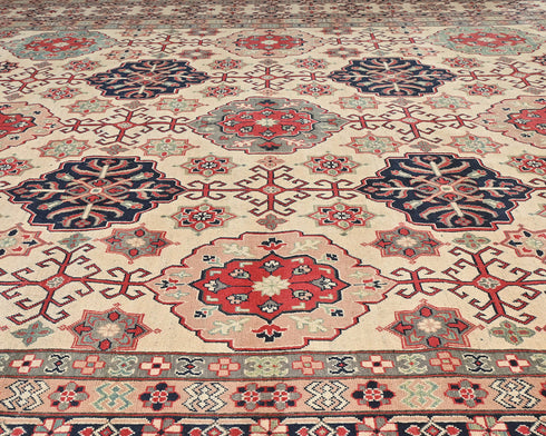 13x16 Beige Kuba Afghan Hand Knotted Wool Area Rug